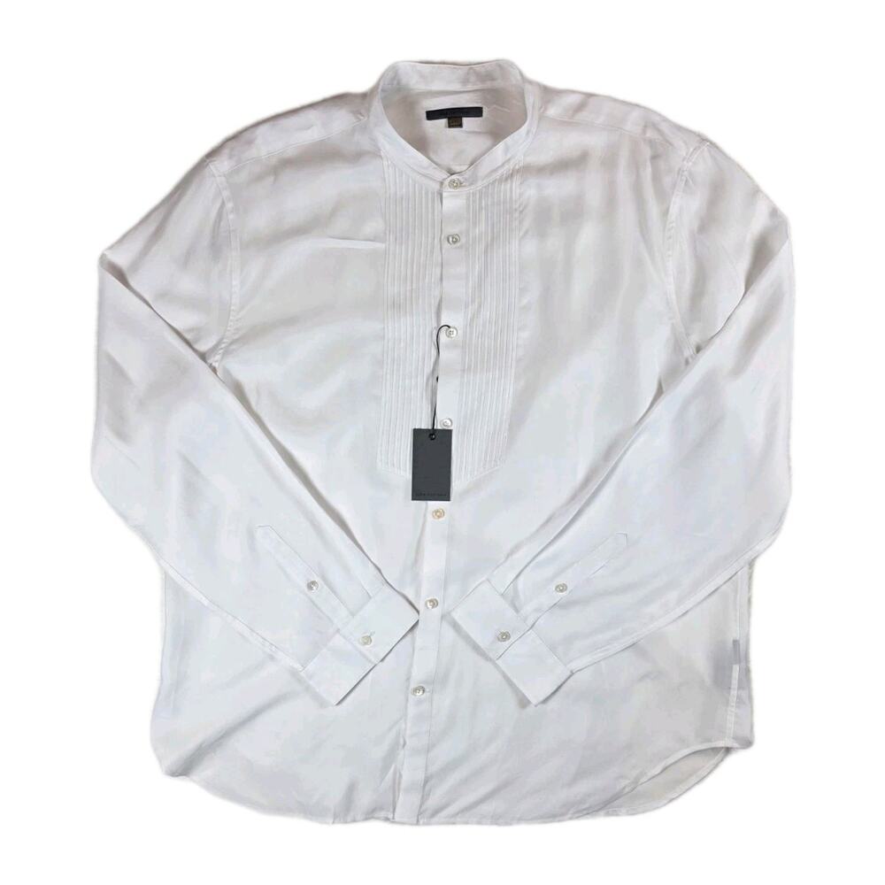 John Varvatos Mens White Slim Fit Band Collar Button Up Shirt Size 2XL NWT $328